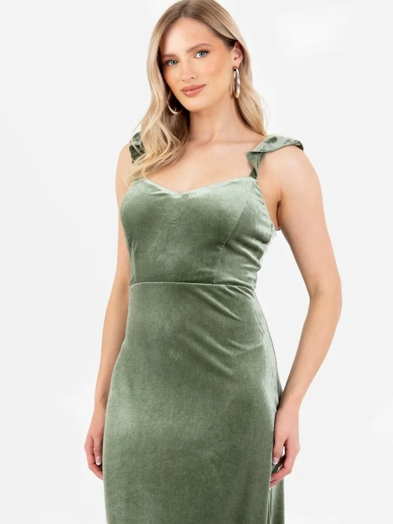 Shop Maya Velvet Moss Green Strappy Tie Back Floor Length Dress Maya Deluxe  Online in Oman
