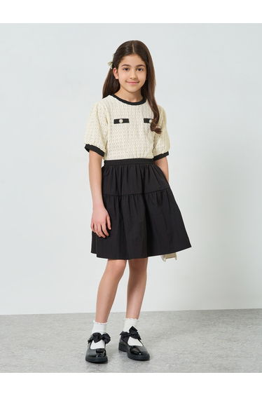 Teen Girls Contrast Trim Knit Top and Skirt Set