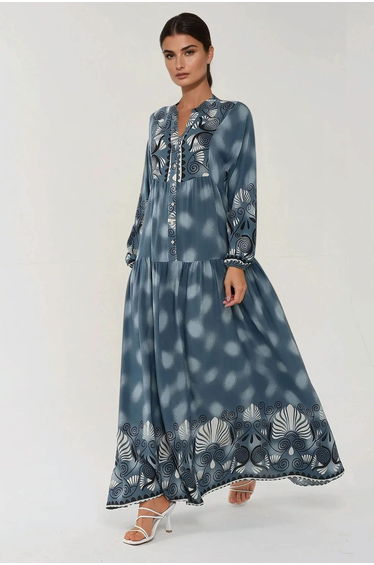 Printed Long Sleeve Viscose Maxi Dress