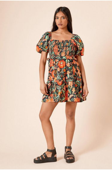 Petite Shirred Bodice Mini Dress