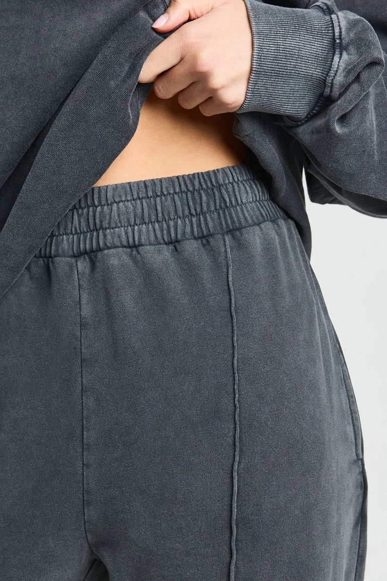 Washed Pintuck Detail Straight Leg Jogger - charcoal - 3