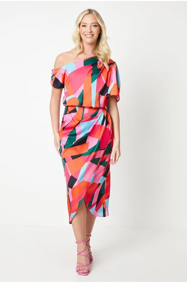 Debut London by Coast Fallen Shoulder Printed Dress - multi