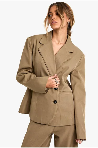 Tailored Wrap Button Blazer - mocha