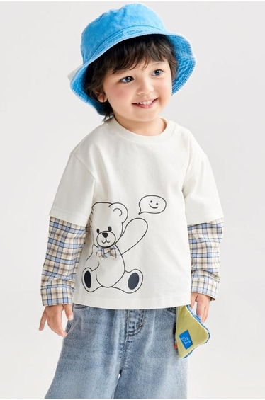 Boys' Layered Long Sleeve Top With Printed Motif