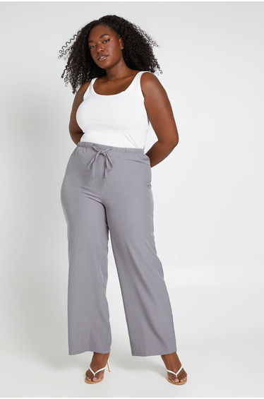 Plus Drawcord Wide Leg Tailored Trouser - grey