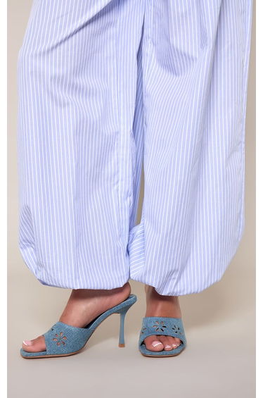 Blue Denim Laser Cut Heeled Mules