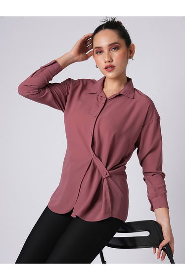 Pink Solid Satin Relaxed Fit Shirt