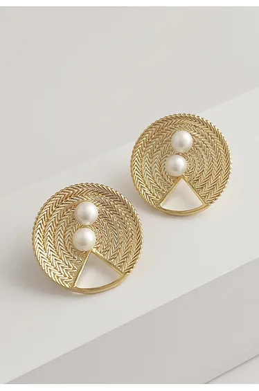 Golden Braided Pearly Earrings