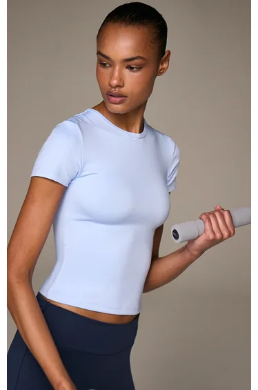 Powder Blue Soft Cotton Fitted Short Sleeve Top