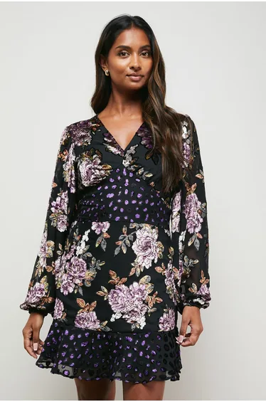 فستان قصير ديفور بطبعة أزهار