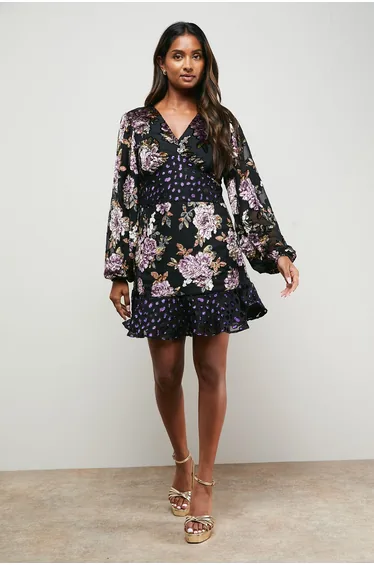 فستان قصير ديفور بطبعة أزهار