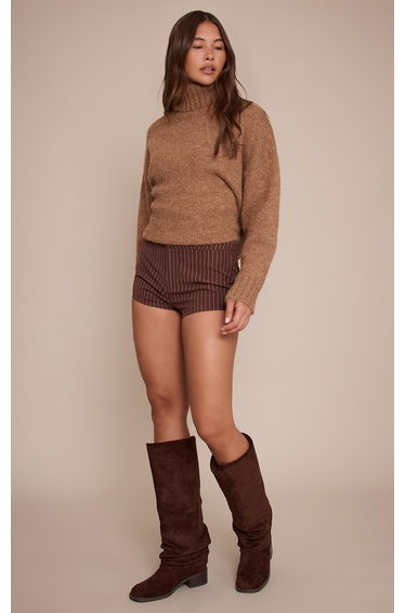 Chocolate High Waist Peachskin Tailored Shorts