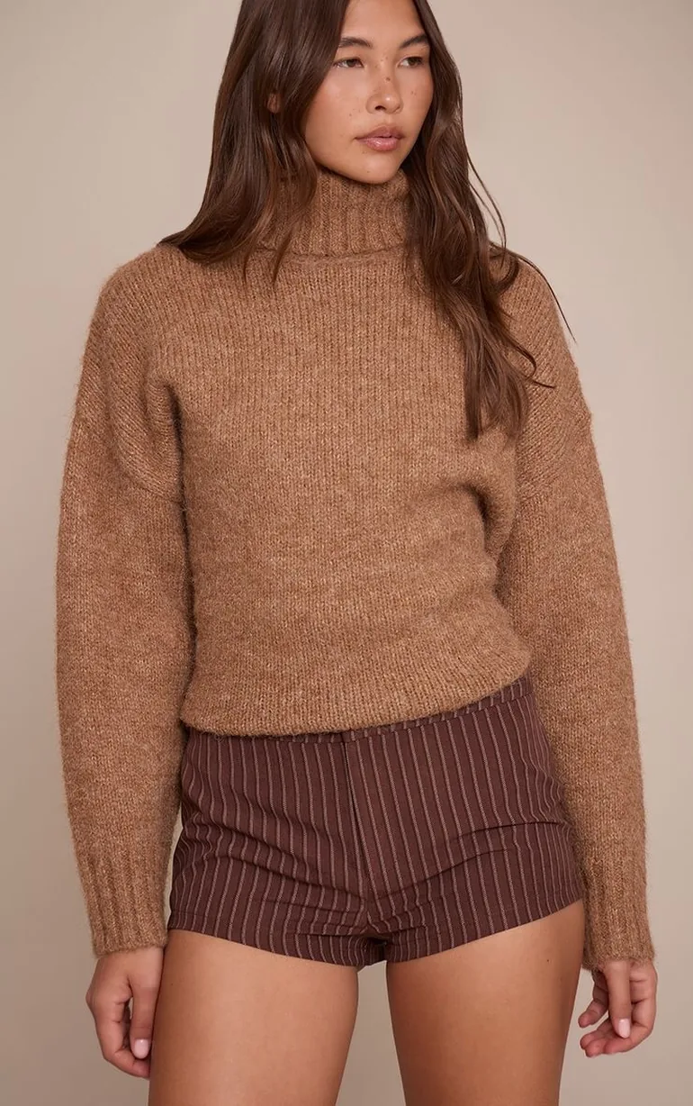 Chocolate High Waist Peachskin Tailored Shorts - 6