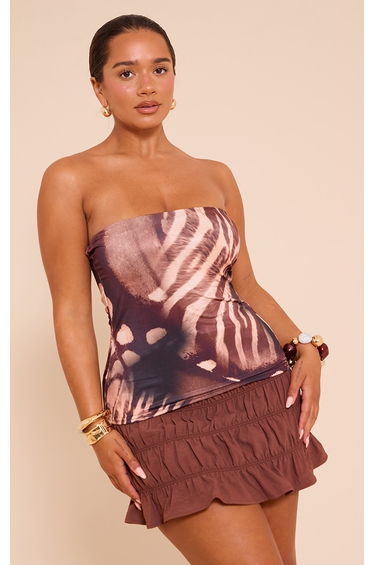 Shape brown mixed animal print Slinky Bandeau Long Top