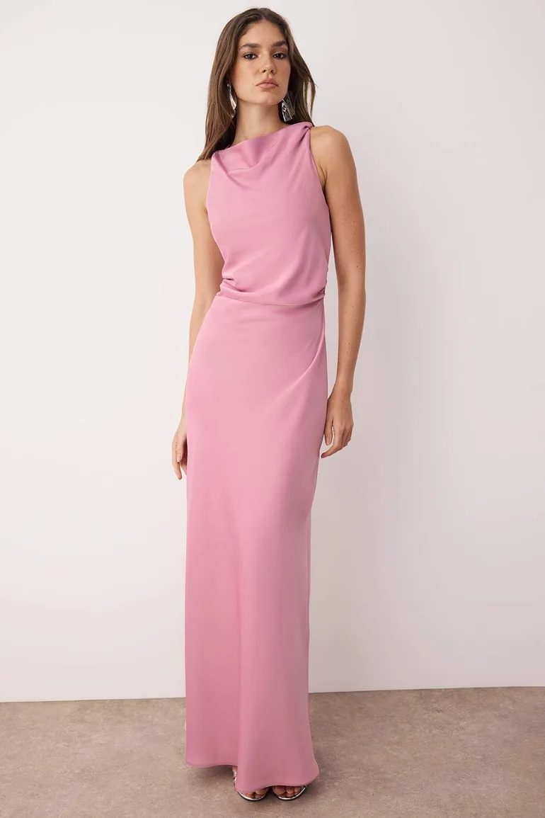 Dusty Rose Satin Woven Maxi Evening Dress Graduation Dress Trendyol Pink : Evening Dresses : VogaCloset Bahrain Dusty Rose Satin Woven Maxi Evening Dress Graduation Dress Trendyol Pink : Evening Dresses : VogaCloset Bahrain