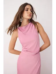 Dusty Rose Satin Woven Maxi Evening Dress Graduation Dress - 1