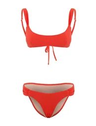 Red Bralette Covered Brazilian Low Waist Bikini Set - 2