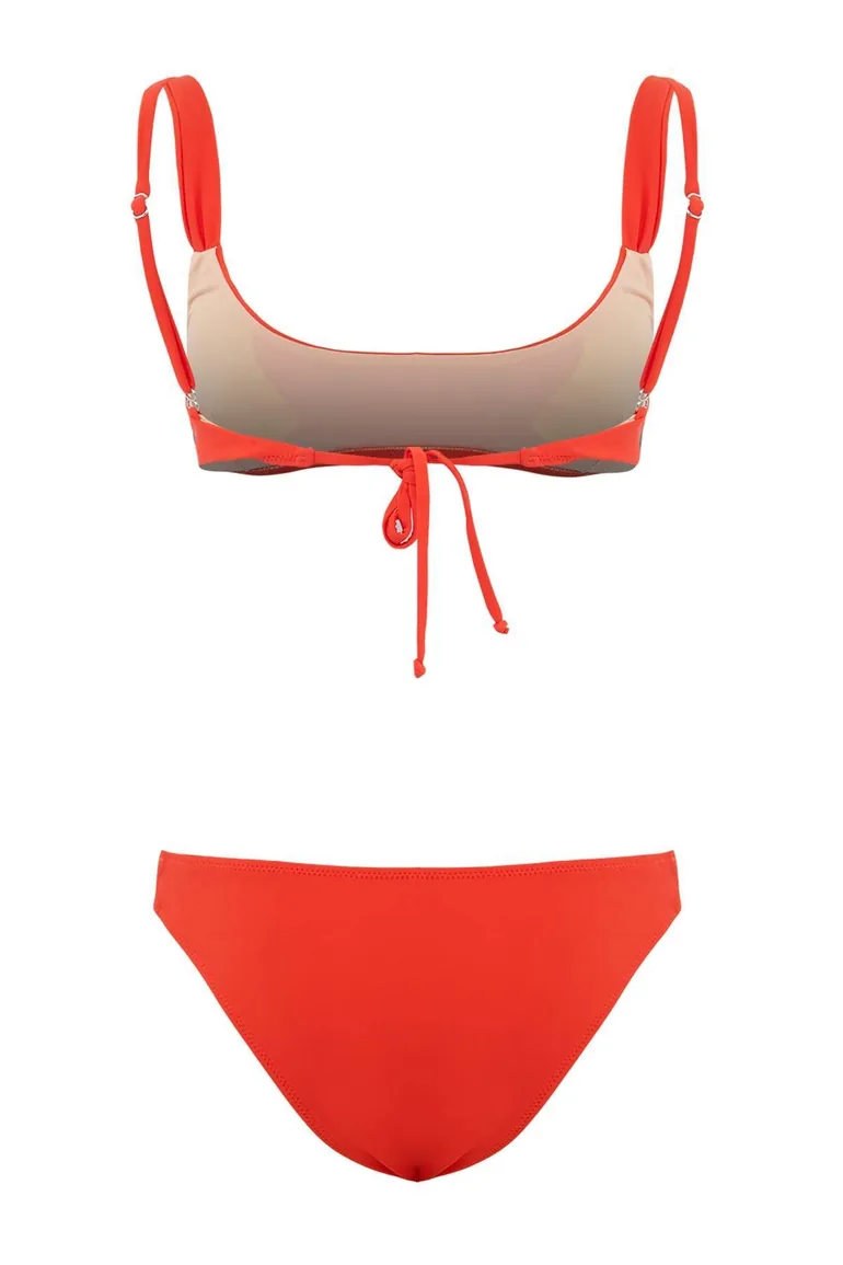 Red Bralette Covered Brazilian Low Waist Bikini Set - 4