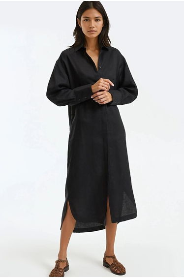 Linen Shirt Dress with Long Sleeves