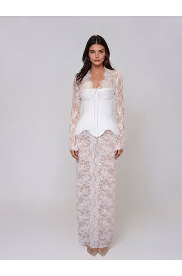 Jarethic Lace Up Lace Split Maxi Dress