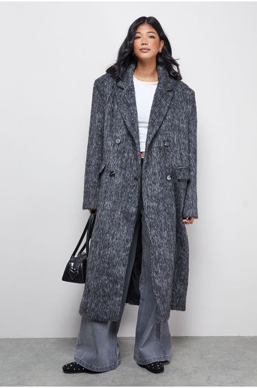 Wool Look Structured Shoulder Coat