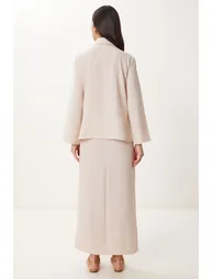 Women's Cream Linen Shirt Skirt Set - 7