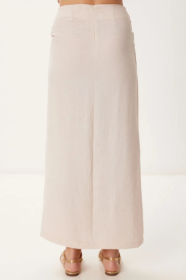 Women's Cream Linen Shirt Skirt Set - 6