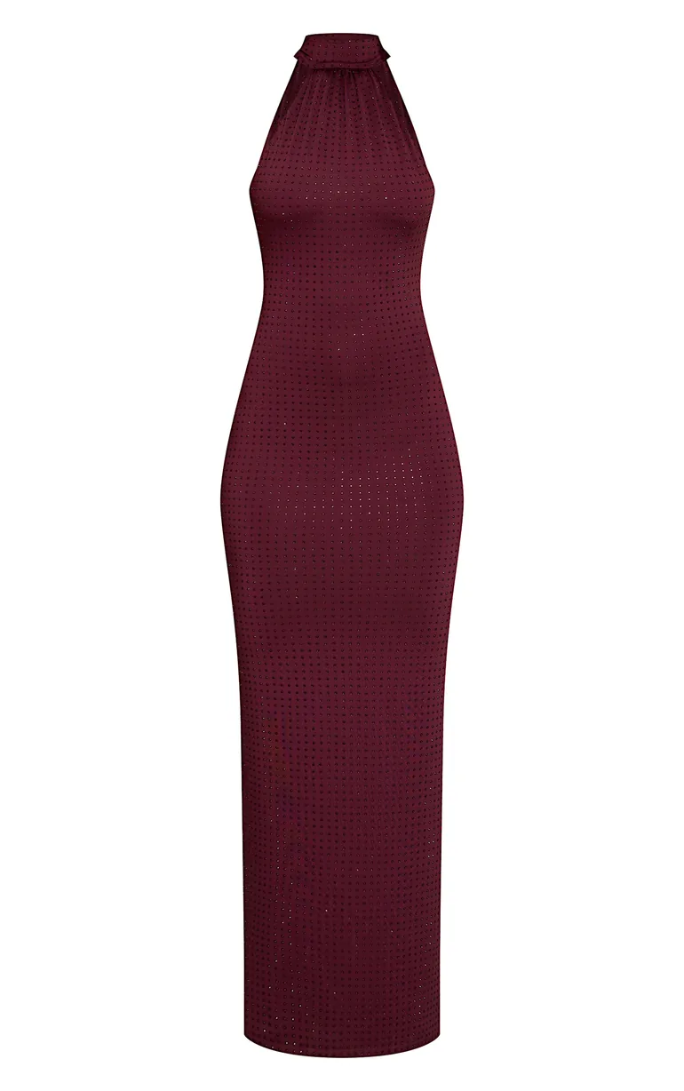 Burgundy Hotfix Halterneck Backless Maxi Dress Prettylittlething Red : Day  Dresses : VogaCloset Oman