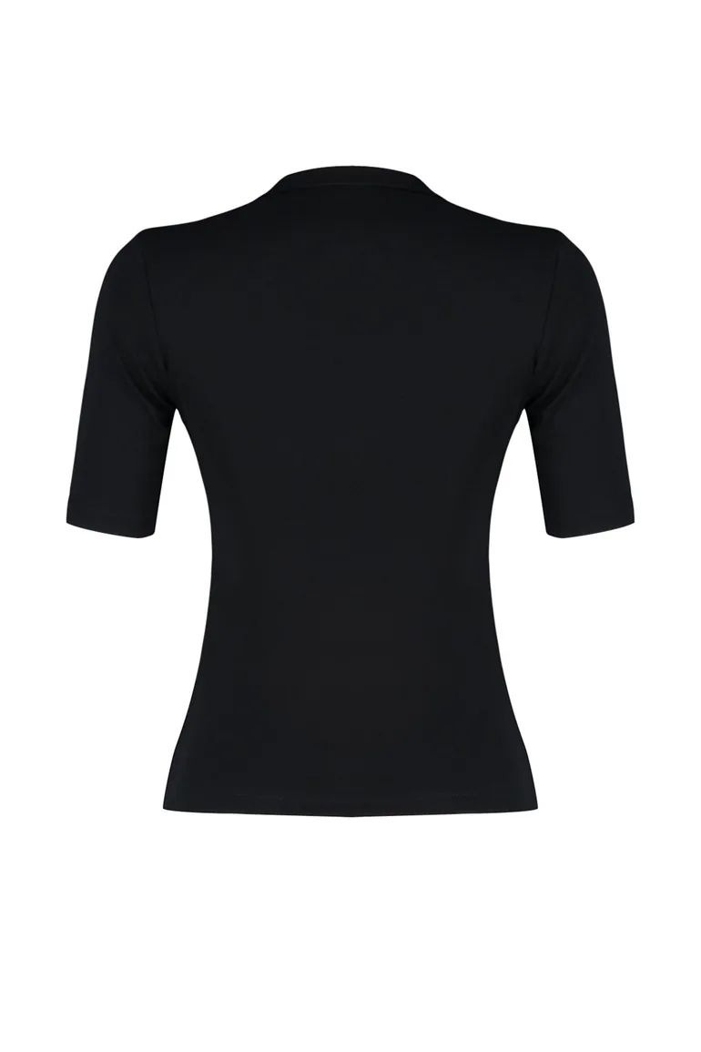 Black Polo Neck Fitted Stretchy Knitted Blouse - 7