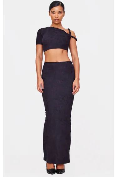 Black Faux Suede Maxi Skirt