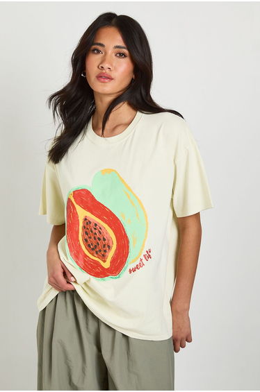 Papaya Sweet Life Printed Overdye T-Shirt - lemon
