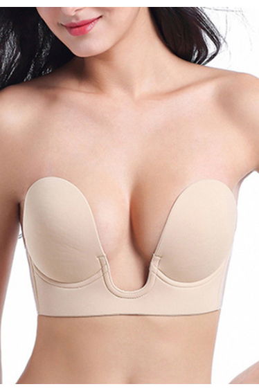Adhesive Strapless Push-Up Plunge Bra in Nude for Date Nights & Travel