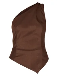 Chocolate Woven One Shoulder Wide Leg Jumpsuit - 4