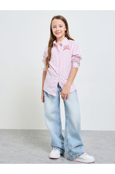 Teens Pink and White Striped Logo Shirt