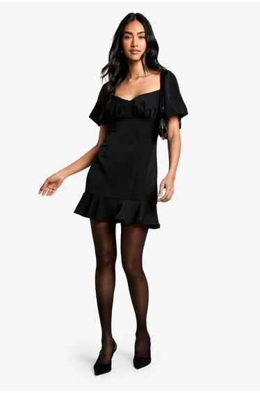Ruffle Hem Mini Dress - black