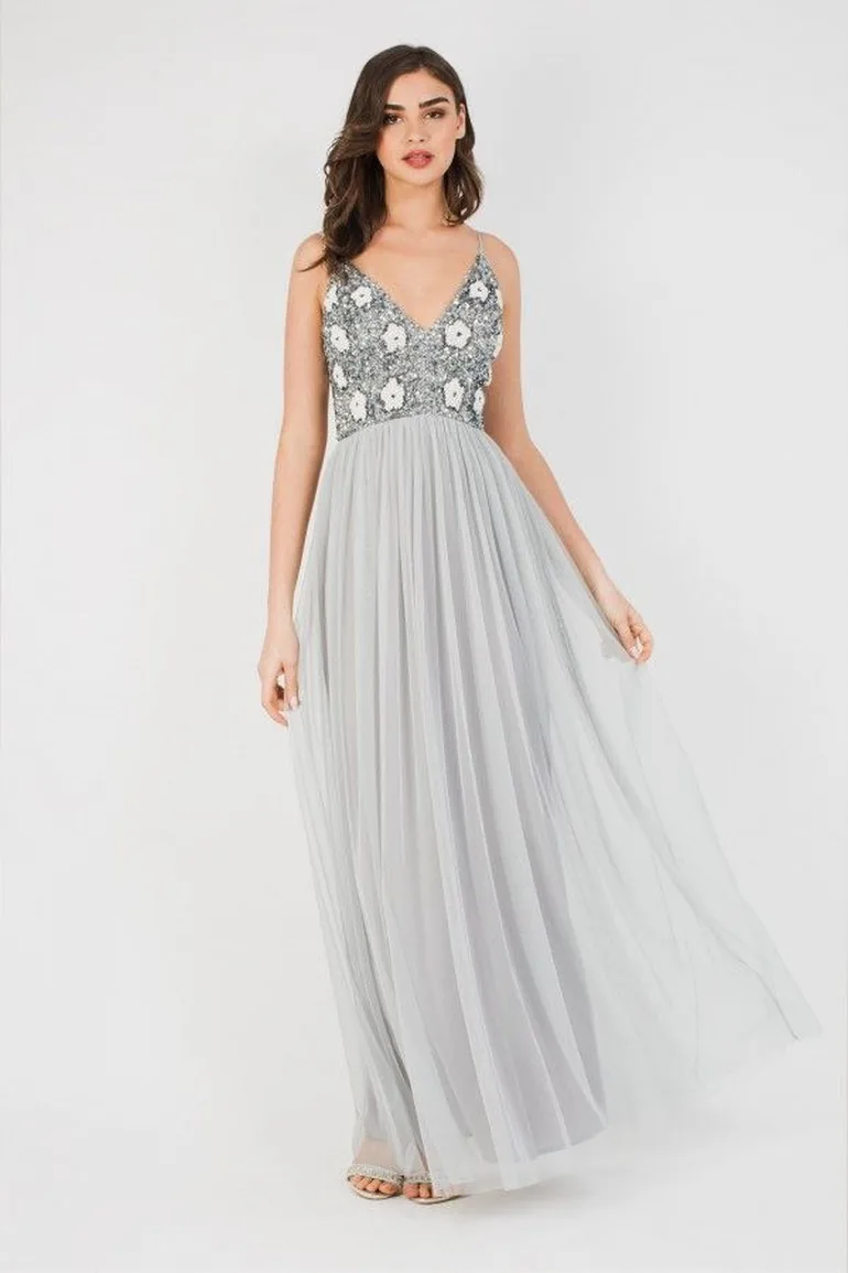 beaded grey bridesmaid dresses Light Grey Mermaid Sweetheart Beaded Long Bridesmaid Dresses With  Appliques, MB136