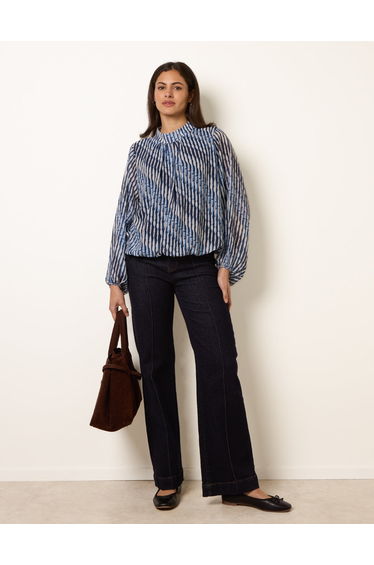 Printed High Neck Puffball Blouse