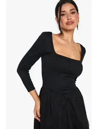 Tall Jersey Rib Cotton Mix Long Sleeve Mini Dress - black - 3
