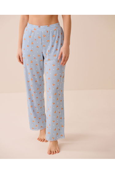 Peach Print Lace Trim Pointelle Pajama Pants