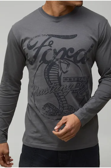 Relaxed Fit Ford Mustang License Printed Long Sleeve T-Shirt - charcoal