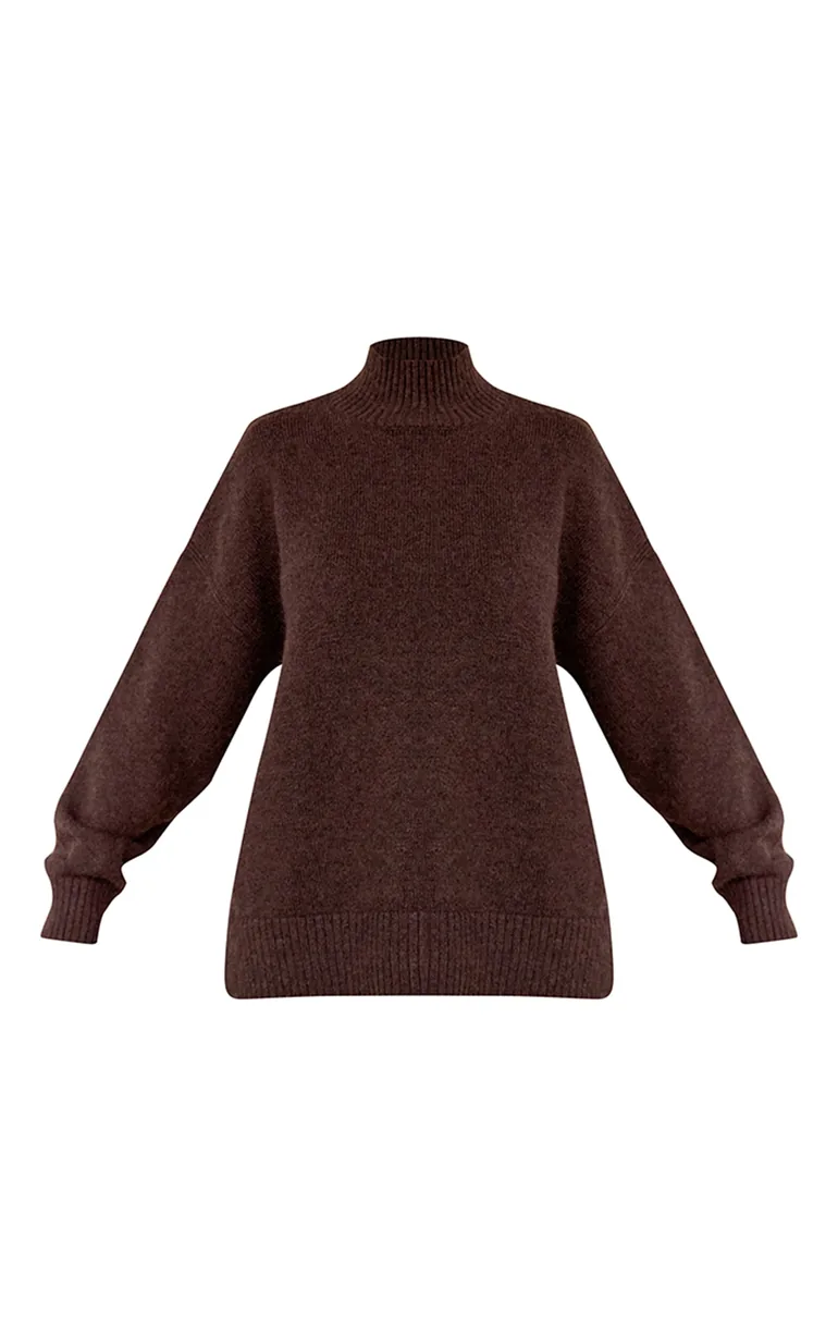 Chocolate Oversized Polo Neck Knitted Jumper - 4