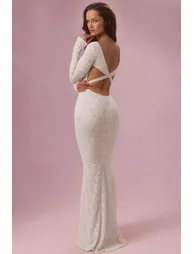 Premium Lace Long-Sleeve Maxi Dress in Ivory - 5