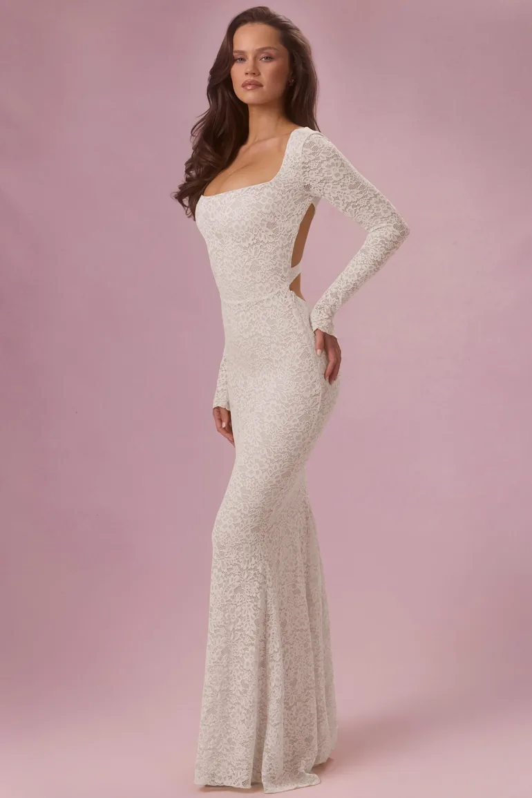Premium Lace Long-Sleeve Maxi Dress in Ivory - 3