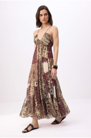 Brown-Multicolor Maxi Woven Dress