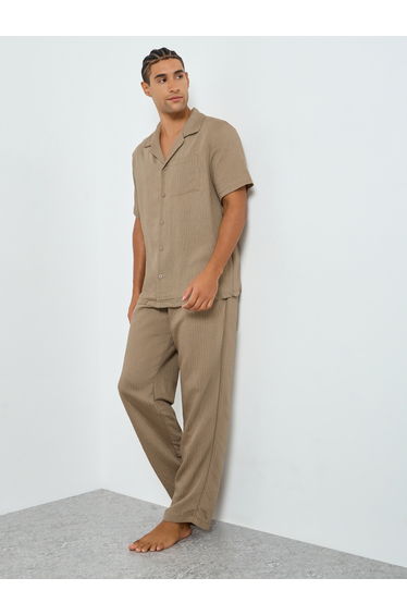 Men Relaxed Fit Short Sleeve Shirt and Pyjama Set