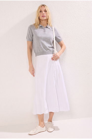 Gray Premium Yarn/Special Yarn Polo Collar Knitwear Blouse