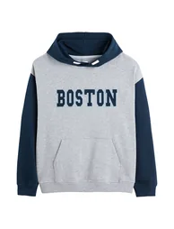 Cotton Mix Oversized Hoodie with Boston Uni Embroidery - 2