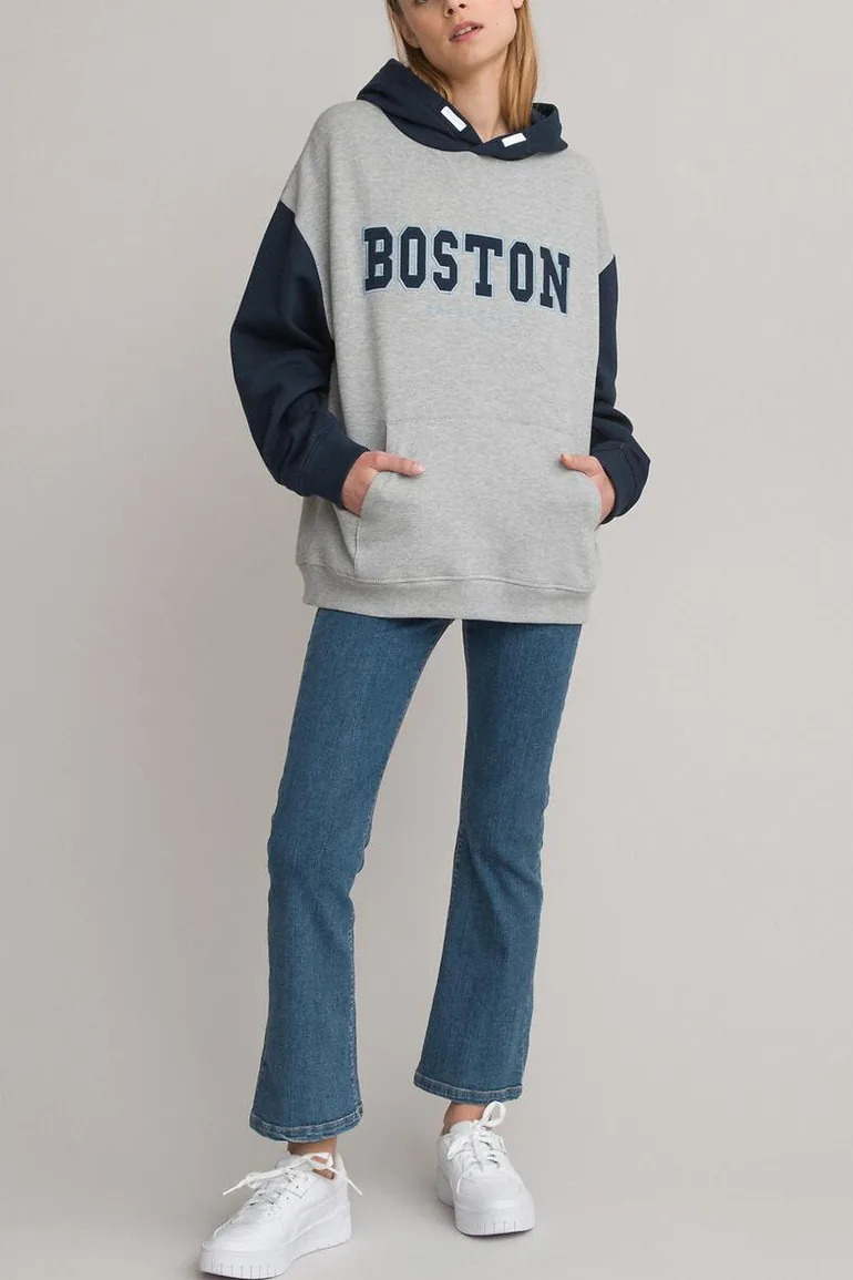 Cotton Mix Oversized Hoodie with Boston Uni Embroidery