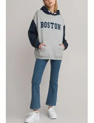Cotton Mix Oversized Hoodie with Boston Uni Embroidery