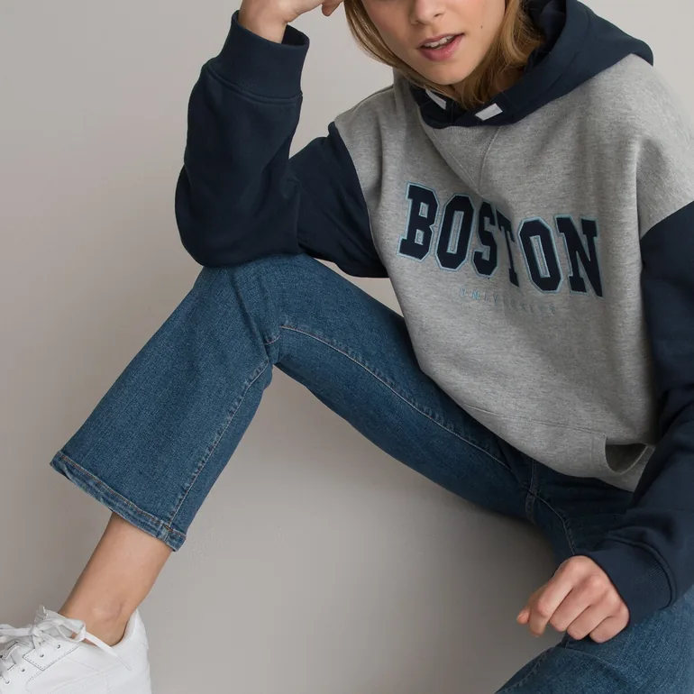 Cotton Mix Oversized Hoodie with Boston Uni Embroidery - 1